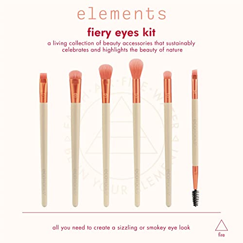 EcoTools Elements Fiery Eye Makeup Brush Set, For Eyeshadow and Eyeliner, Blending Brushes for Eyes, Eco Friendly Makeup Brushes, Limited Edition, Orange, Cruelty Free and Vegan, 6 Piece Set