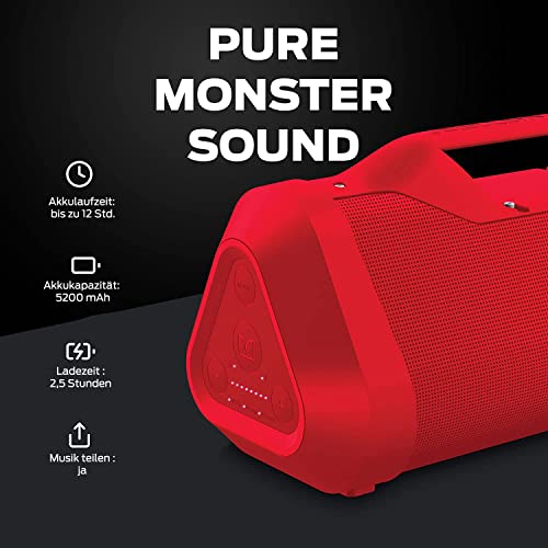 Monster Blaster 3.0 Portable Speaker, 120W Wireless Bluetooth Speaker, IPX5 Rechargeable Waterproof Bluetooth Speaker with USB Charge Out and Aux Input