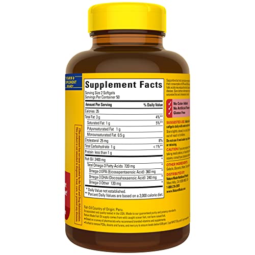 Nature Made 1200 mg Softgels, Fish Oil Supplements, Omega 3 Fish Oil for Healthy Heart Support, Omega 3 Supplement with 100 Softgels, 50 Day Supply