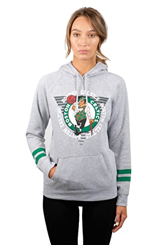 Ultra Game NBA Boston Celtics Womens Soft Fleece Pullover Hoodie Sweatshirt With Varsity Stripe, Heather Gray, Large