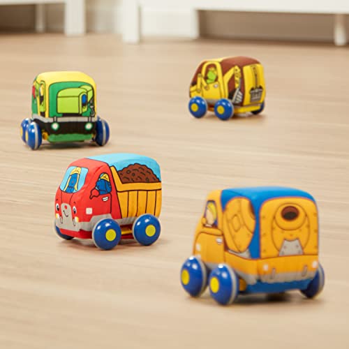 Melissa and Doug Pull-Back Construction Vehicles - Soft Baby Toy Play Set of 4 Vehicles - Cars For Infants, Construction Toys, Pull Back Cars For Babies Ages 9m+
