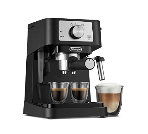 De'Longhi Stilosa Manual Espresso Machine, Latte and Cappuccino Maker, 15 Bar Pump Pressure + Milk Frother Steam Wand, Black / Stainless, EC260BK, 13.5 x 8.07 x 11.22 inches