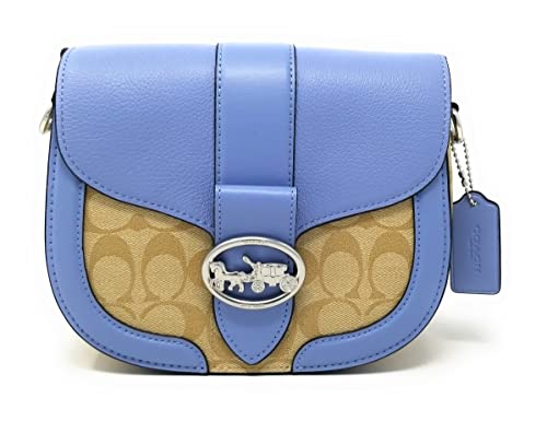 COACH Women's Georgie Saddle Bag In Signature Canvas (Silver/Light Khaki Marble Blue)