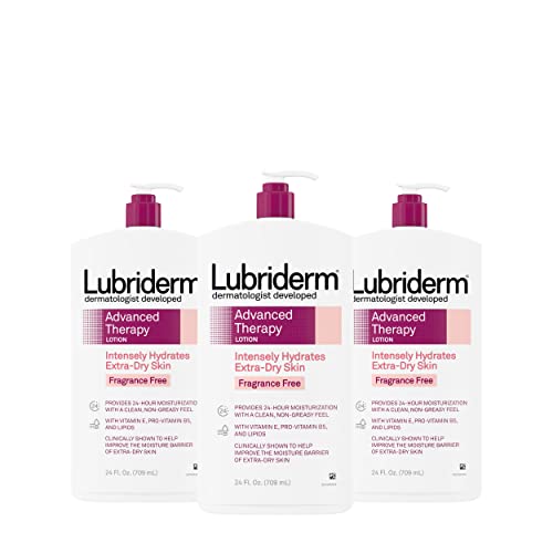 Lubriderm Advanced Therapy Fragrance-Free Moisturizing Lotion with Vitamins E and Pro-Vitamin B5, Intense Hydration for Extra Dry Skin, Non-Greasy Formula, Pack of Three, 3 x 24 fl. oz