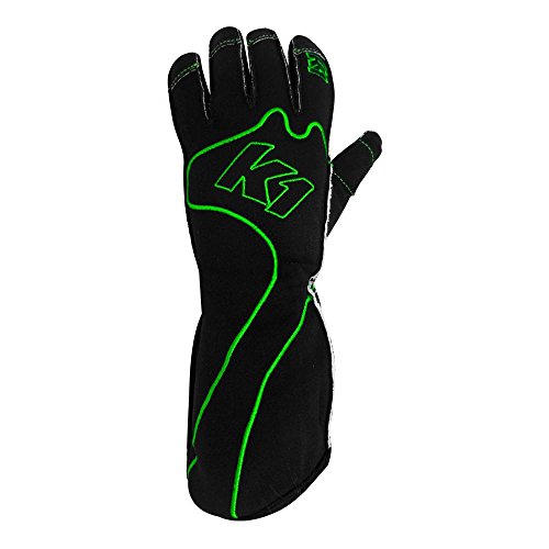 K1 Race Gear RS1 Reverse Stitch Kart Racing Gloves (Green/Black, XXX-Small)