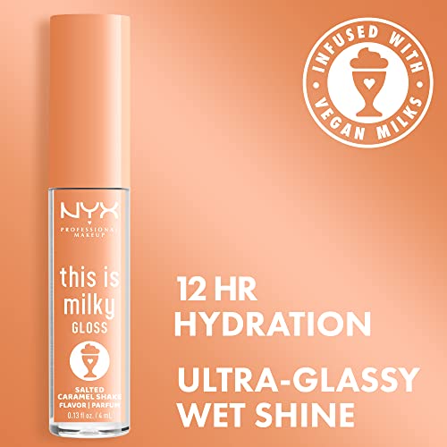 NYX PROFESSIONAL MAKEUP This Is Milky Gloss, Lip Gloss with 12 Hour Hydration, Vegan - Salted Caramel Shake (Caramel)