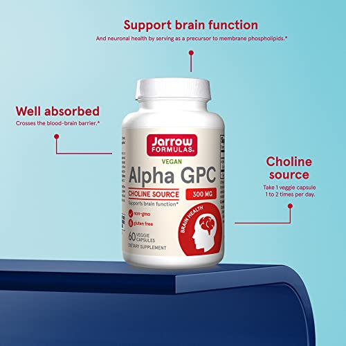 Jarrow Formulas Alpha GPC 300 mg - 60 Veggie Capsules - Supports Brain Function - Up to 60 Servings (Packaging May Vary)