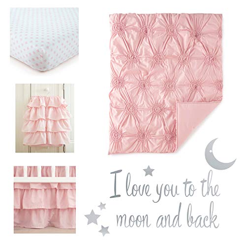 Levtex Baby - Willow Crib Bed Set - Baby Nursery Set - Pink - Soft Rosette Pintuck - 5 Piece Set Includes Quilt, Fitted Sheet, Diaper Stacker, Wall Decal and Crib Skirt/Dust Ruffle
