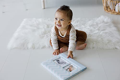 Pearhead First 5 Years Chevron Baby Memory Book with Clean-Touch Baby Safe Ink Pad to Make Baby's Hand or Footprint Included, Blue