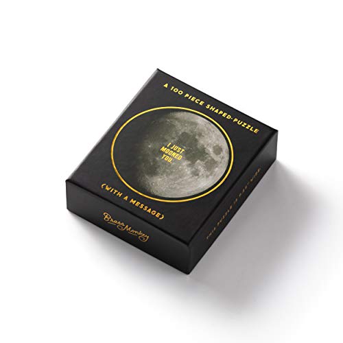 I Just Mooned You 100 Piece Mini Shaped Puzzle from Brass Monkey - 7.25' Diameter Mini Puzzle for Adults, Eye-Catching Design, Gold Foil Accents, Unique Gift Idea!