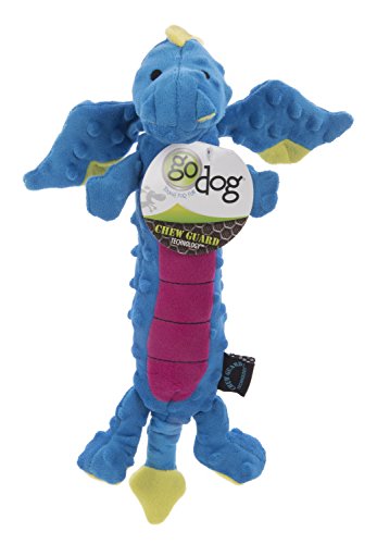 goDog Bubble Plush Skinny Dragons Squeaky Plush Dog Toy, Chew Guard Technology - Blue, Large