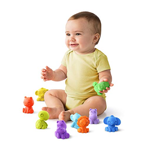 Bright Starts TropicAnimals 9pk Take-Along Friends Baby Bath Toys and Play Set - Squeezable Wipeable Soft Infant Toys, Ages 3 Months+