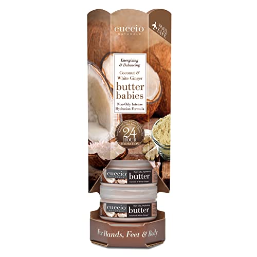 Cuccio Naturale Butter Babies - Ultra-Moisturizing, Renewing Scented Body Cream - Deep Hydration For Dry Skin Repair - Made With All Natural Ingredients - Tower Coconut and White Ginger - 1.5 Oz