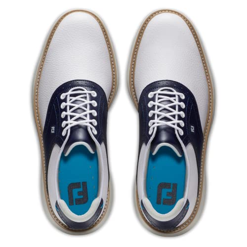 10.5 FootJoy Men's Traditions Golf Shoe, White/Navy