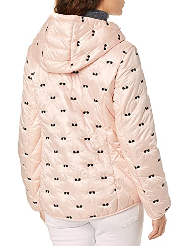 Karl Lagerfeld Paris Women's Sunglass Embroidered Puffer Jacket, Pink, Medium