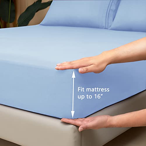 Mejoroom Queen Sheet Set - Hotel Luxury 1800 Sheets and Pillowcase Sets - Extra Soft Bed Sheets - Deep Pocket Fitted Sheet Hypoallergenic, Wrinkleand Breathable, Fade Resistant - 4 Piece (Queen,Lake Blue)