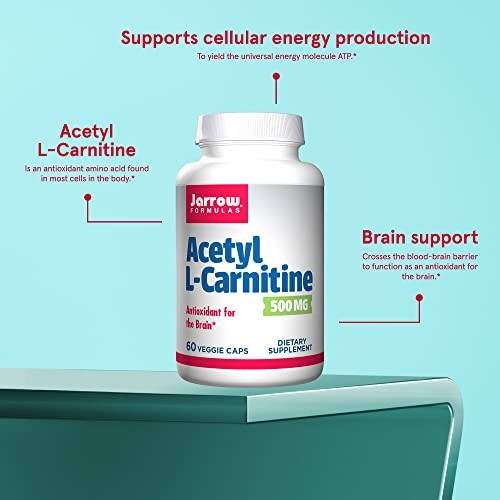 Jarrow Formulas Acetyl L-Carnitine 500 mg - Antioxidant Protection for The Brain - Supports Energy Production and Metabolism - Heart and Cardiovascular Health - 60 Veggie Capsules (Packaging May Vary)