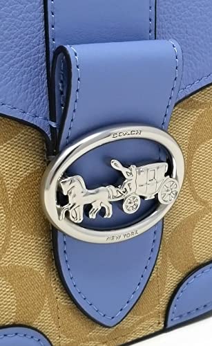 COACH Women's Georgie Saddle Bag In Signature Canvas (Silver/Light Khaki Marble Blue)