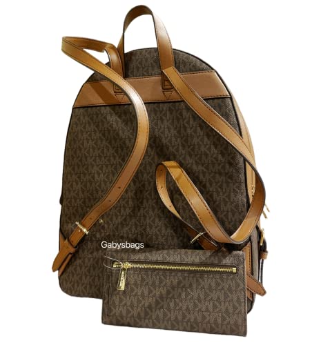 Michael Kors Jaycee Large Backpack School Bag Bundled with Michael Kors Jet Set Travel Large Trifold Wallet MK Signature (Brown MK)