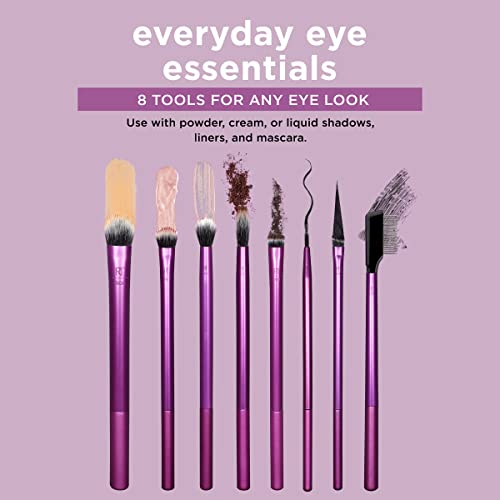 Real Techniques Everyday Eye Essentials Makeup Brush Kit, Eye Makeup Brushes for Eye Liner, Eyeshadow, Brows, and Lashes, Synthetic Bristles, Cruelty-Free and Vegan, 8 Piece Set