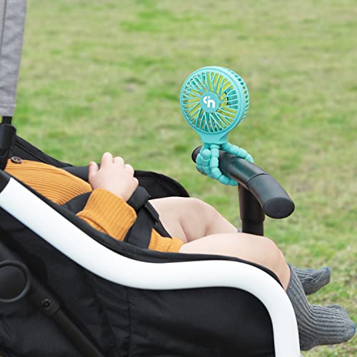 WiHoo Stroller Fan Battery Operated,Portable Car Seat Baby Fan with Flexible Tripod,3 Speeds Rechargeable Clip on ,USB Mini Small Personal Fan for Crib Treadmill Camping and Travel (Blue)