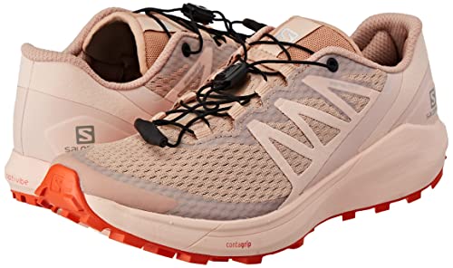 Salomon Sense Ride 4 Running Shoes for Women Trail, Sirocco/Peachy Keen/Red Orange, 10
