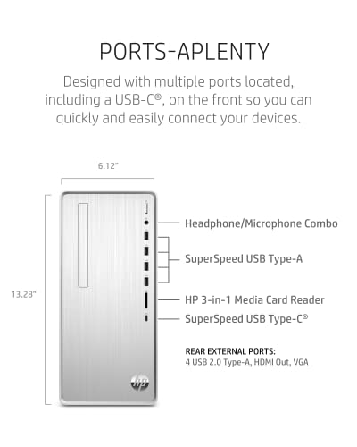 HP Pavilion Desktop PC, AMD Ryzen 7 5700G, 16 GB RAM, 512 GB SSD, Windows 11 Pro, Wi-Fi 5 and Bluetooth Connectivity, 9 USB Ports, Wired Mouse and Keyboard Combo, Pre-Built Tower (TP01-2022, 2021)