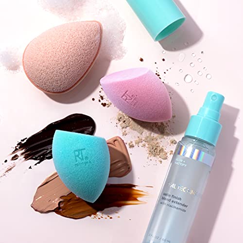 Real Techniques Sponge+ Beauty Makeup Blenders, Poreless Perfection Kit, for Facial Cleanser, Foundation, and Setting Powder, Probiotic Infused, For Natural and Matte Finish, 3 Piece Kit