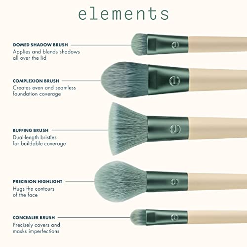 EcoTools Elements Super-Natural Face Makeup Brush Kit, For Foundation, Bronzer, Blush, and Eye Makeup, Works Best With Liquid, Cream, and Powder Products, Limited Edition, 5 Piece Set