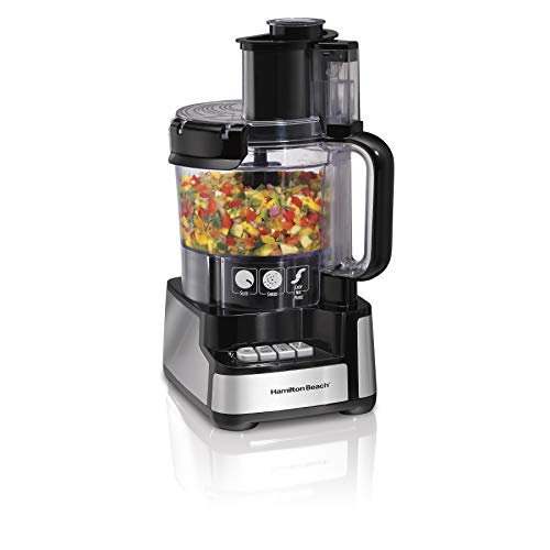 Hamilton Beach Stack and Snap Food Processor and Vegetable Chopper, BPA Free, Stainless Steel Blades, 12 Cup Bowl, 2-Speed 450 Watt Motor, Black (70725A)