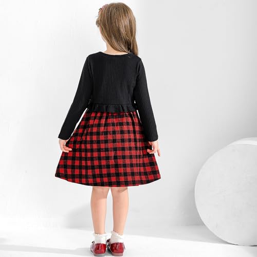 Bkixhv Toddler Baby Girl Cotton Dress Cardigan 2 Pcs Christmas Outfit Buffalo Plaid Sleeveless Dress Set 5-6 Years Old
