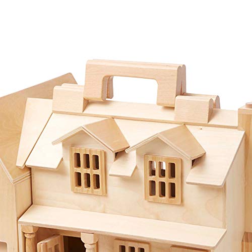 Melissa and Doug Fold and Go Wooden Dollhouse With 2 Play Figures and 11 Pieces of Furniture