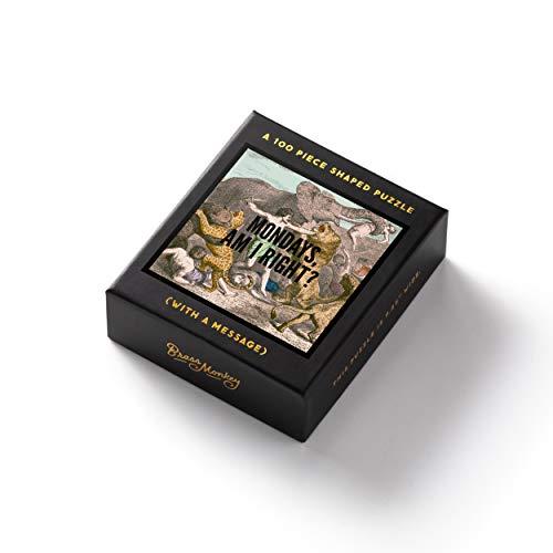 Mondays, Am I Right? 100 Piece Mini Shaped Puzzle from Brass Monkey - 7.25' x 7.25' Mini Puzzle for Adults, Eye-Catching Design, Black Foil Accents, Unique Gift Idea!