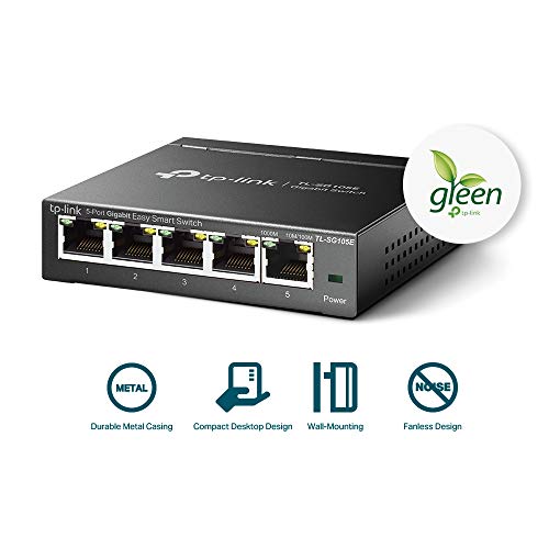TP-Link 5 Port Gigabit Switch | Easy Smart Managed | Plug and Play | Limited Lifetime Protection | Desktop/Wall-Mount | Shielded Ports | Support QoS, Vlan, IGMP and Link Aggregation (TL-SG105E)