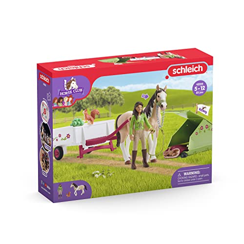 Schleich Horse Club, Horse Toys for Girls and Boys, Sarah's Camping Adventure Horse Set with Horse Toy, 12 Pieces, Ages 5+