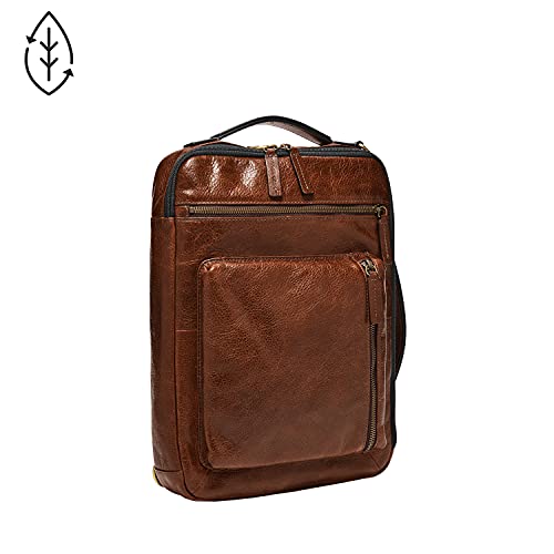 Fossil Men's Buckner Leather Small Convertible Travel Backpack and Briefcase Messenger Bag, Cognac , (Model: MBG9483222)