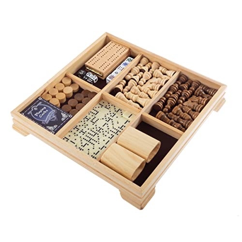 Hey! Play! Deluxe 7-in-1 Game Set - Chess - Backgammon Etc, Brown (12-2072)