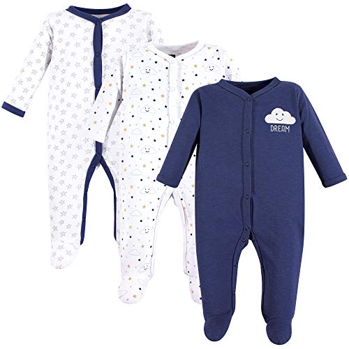 Hudson Baby Unisex Baby Cotton Sleep and Play Navy Clouds, 0-3 Months
