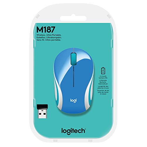 Logitech Wireless Mini Mouse M187 Ultra Portable,1000 DPI Optical Tracking, 3-Buttons, PC/Mac/Laptop - Palace Blue