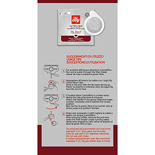Illy Intenso E.S.E. Pods , Bold Roast, Robust Finish with Warm Notes of Cocoa and Dried Fruit, 100% Arabica Coffee, All-Natural, No Preservatives, 18 Count (Pack of 1)