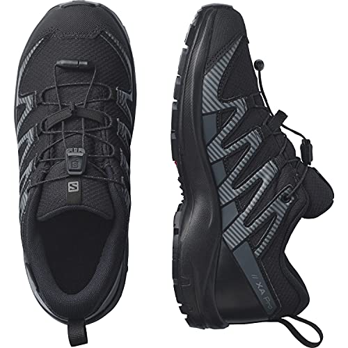 Salomon Kid's XA PRO V8 CLIMASALOMON Waterproof Trail Running Shoes, Black/Black/Ebony, 13 Little Kid