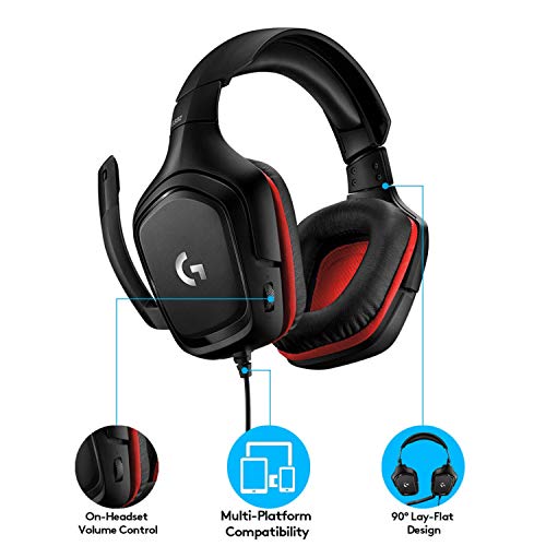Logitech G332 Wired Gaming Headset, Rotating Leatherette Ear Cups, 3.5 mm Audio Jack, Flip-to-Mute Mic, Lightweight for PC,Xbox One,Xbox Series X|S,PS5,PS4,Nintendo Switch, Black
