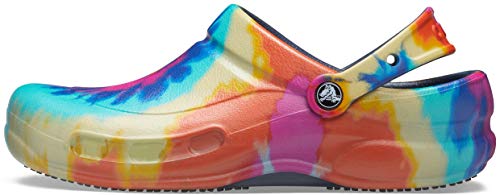 Crocs Unisex Adult Men's and Women's Bistro Clog | Slip Resistant Work Shoes, Tie Dye/Navy, 14 US