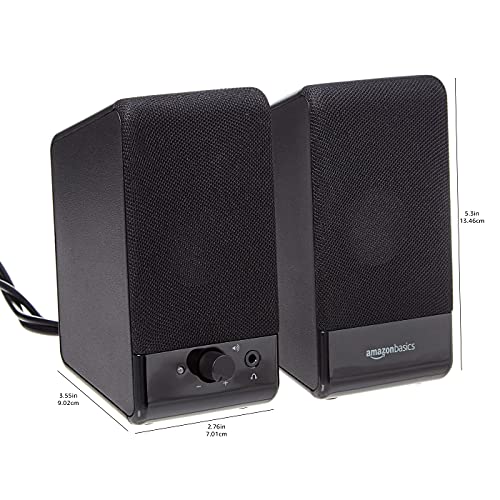 Amazon Basics Computer Speakers for Desktop or Laptop PC | USB-Powered, Black