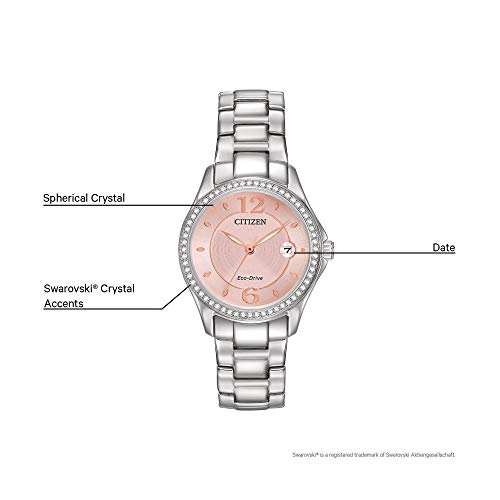 Citizen Women's Eco-Drive Dress Classic Crystal Watch in Stainless Steel, Pink Dial (Model: FE1140-86X)