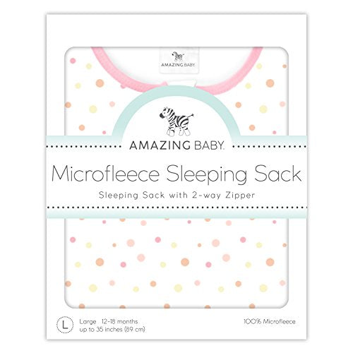 Amazing Baby Microfleece Sleeping Sack, Wearable Blanket with 2-Way Zipper, Use After Swaddle Transition, Playful Dots, Pink, Medium 6-12 Month