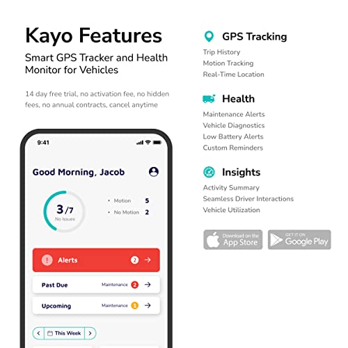 Kayo Business Fleet, GPS Tracker for Vehicles, 4G LTE and 5G, Real-Time GPS Tracking, 14-Day Free Trial, Simple Activation, Simple Plug-in Car GPS Tracker - 1 Pack