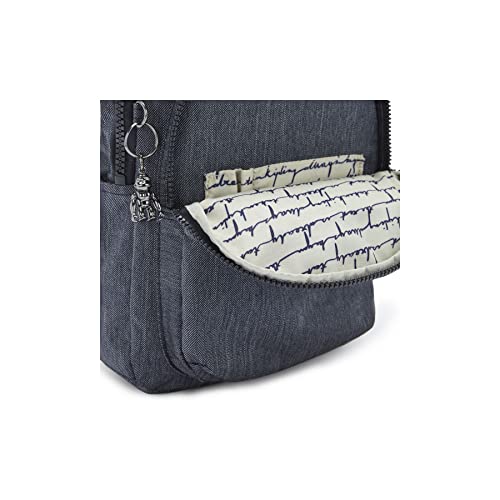 Kipling Women's Seoul Small Backpack, Durable, Padded Shoulder Straps with Tablet Sleeve, School Bag, Active Denim, 10''L x 13.75''H x 6.25''D