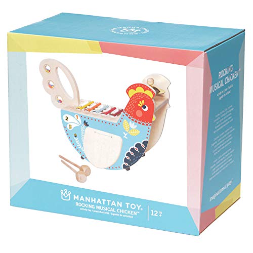 Manhattan Toy Musical Chicken Wooden Instrument for Toddlers with Xylophone, Drumsticks, Cymbal and Maraca