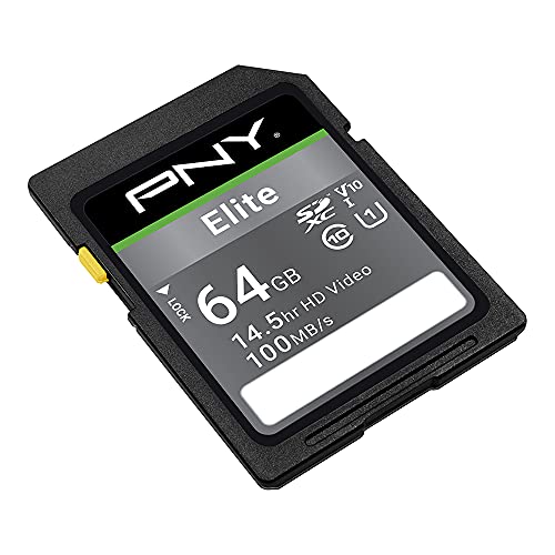 PNY 64GB Elite Class 10 U1 V10 SDXC Flash Memory Card - 100MB/s, Class 10, U1, V10, Full HD, UHS-I, Full Size SD